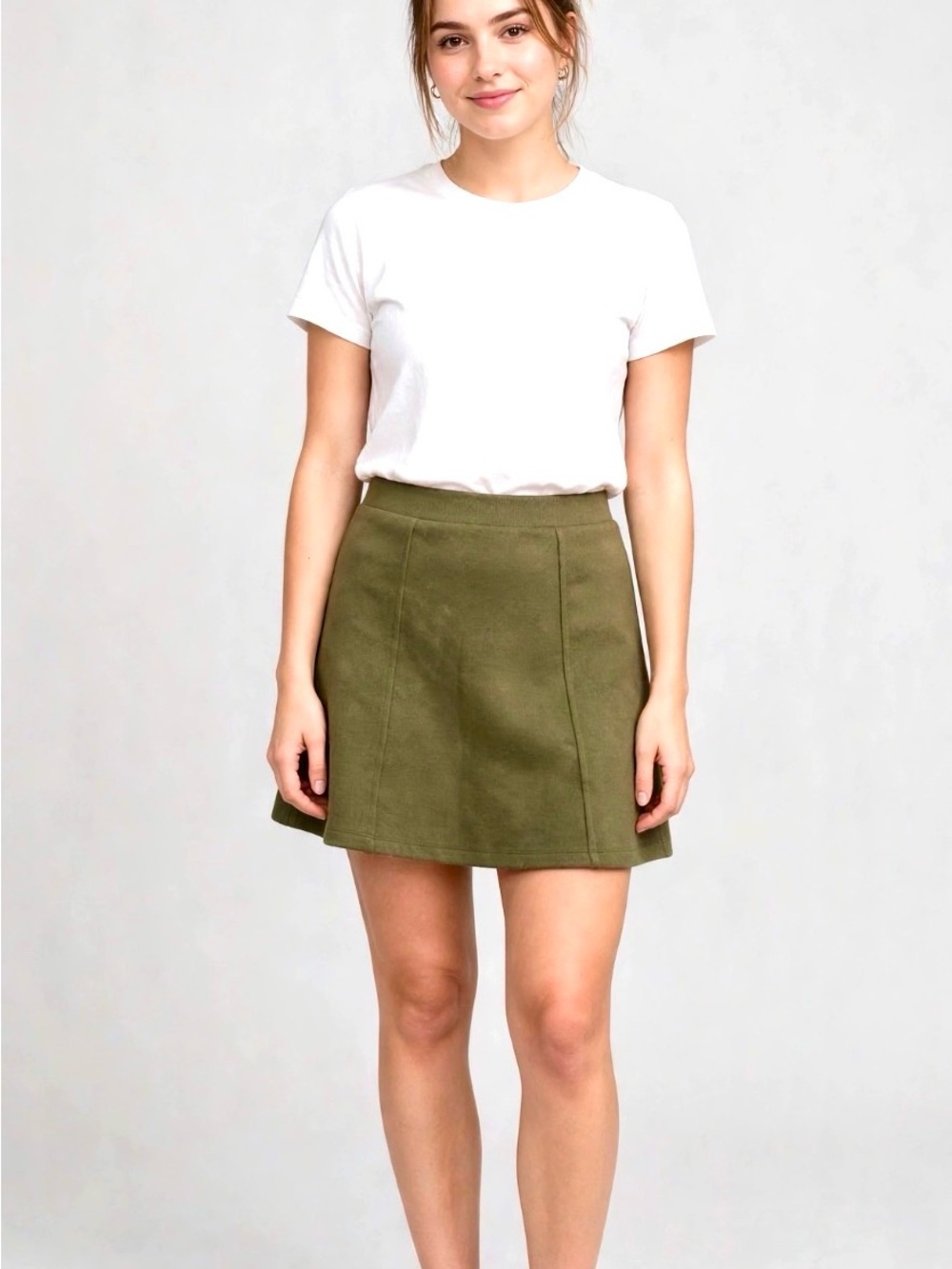 A New Day Olive A-Line Mini Skirt - XS Women's Casual Skirt Knit Panel Seam